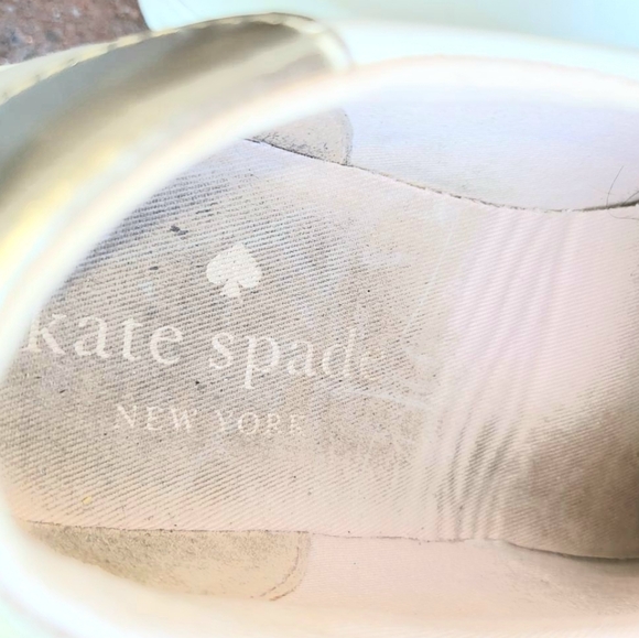 Kate Spade Fez Glitter White Gold Leather Casual Tennis Shoe Sneaker Women 6.5 - Picture 10 of 11